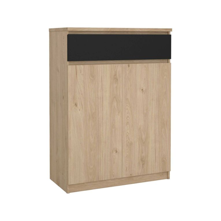 Scarpiera Noelle, Mobile portascarpe, Armadio da ingresso multiuso, Mobiletto per calzature, 40x80 h111 cm, Rovere e Nero