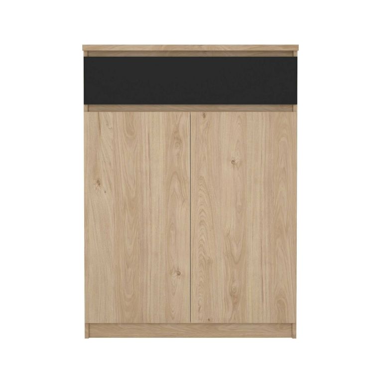 Scarpiera Noelle, Mobile portascarpe, Armadio da ingresso multiuso, Mobiletto per calzature, 40x80 h111 cm, Rovere e Nero