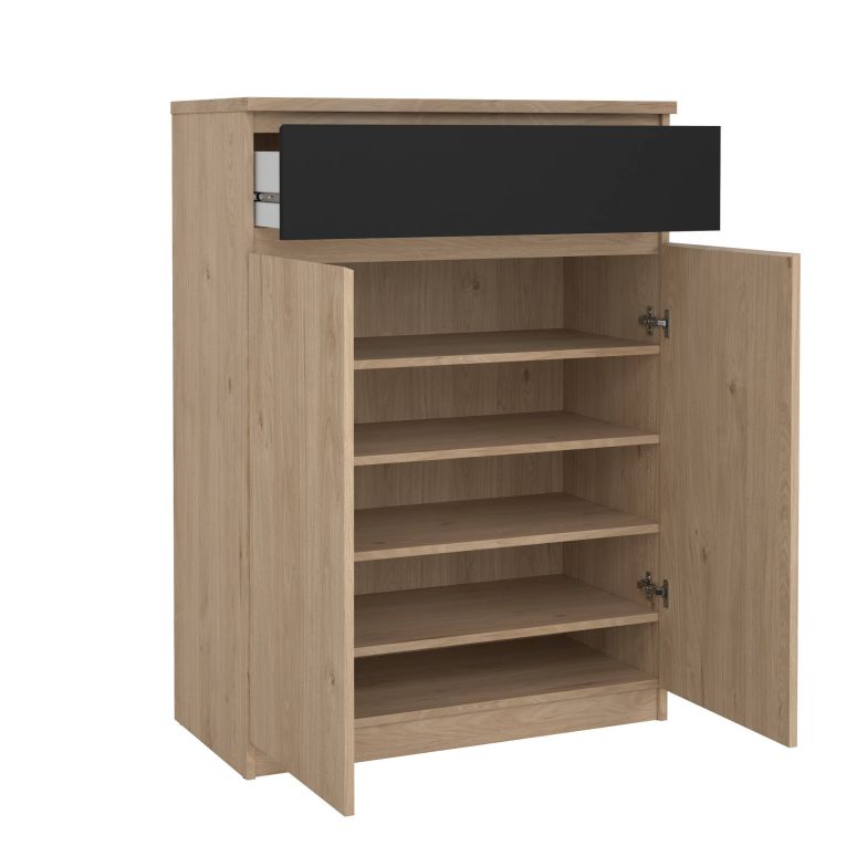 Scarpiera Noelle, Mobile portascarpe, Armadio da ingresso multiuso, Mobiletto per calzature, 40x80 h111 cm, Rovere e Nero