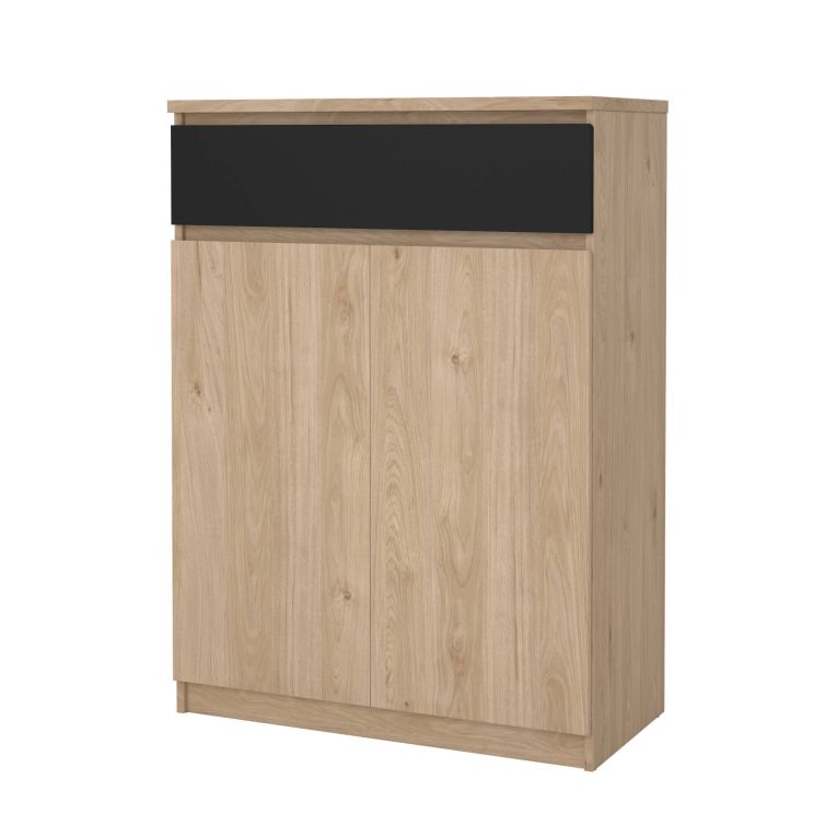 Scarpiera Noelle, Mobile portascarpe, Armadio da ingresso multiuso, Mobiletto per calzature, 40x80 h111 cm, Rovere e Nero