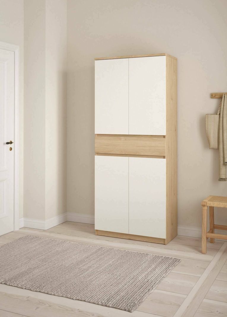 Scarpiera Nolwenn, Mobile portascarpe, Armadio da ingresso multiuso, Mobiletto per calzature, 40x80 h192 cm, Rovere e Bianco