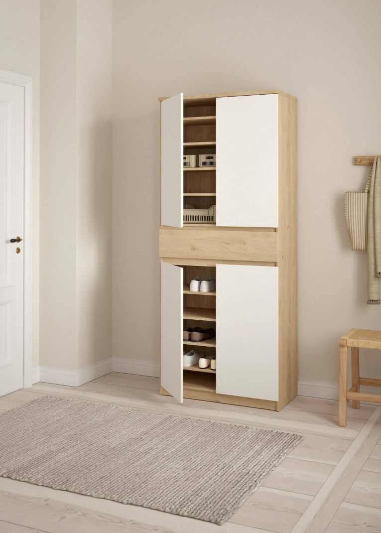 Scarpiera Nolwenn, Mobile portascarpe, Armadio da ingresso multiuso, Mobiletto per calzature, 40x80 h192 cm, Rovere e Bianco
