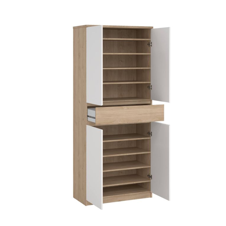 Scarpiera Nolwenn, Mobile portascarpe, Armadio da ingresso multiuso, Mobiletto per calzature, 40x80 h192 cm, Rovere e Bianco