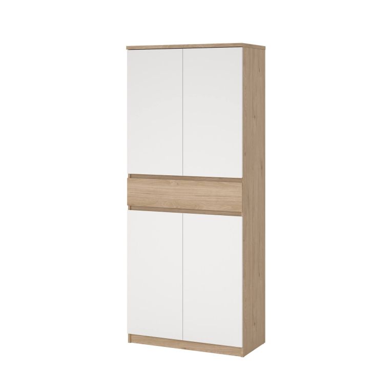 Scarpiera Nolwenn, Mobile portascarpe, Armadio da ingresso multiuso, Mobiletto per calzature, 40x80 h192 cm, Rovere e Bianco
