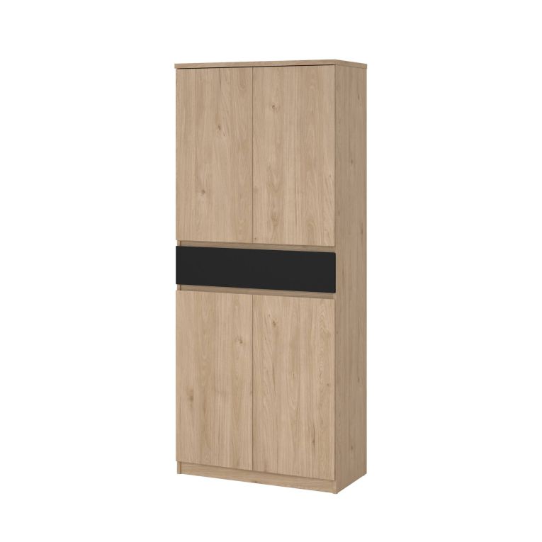 Scarpiera Nolwenn, Mobile portascarpe, Armadio da ingresso multiuso, Mobiletto per calzature, 40x80 h192 cm, Rovere e Nero