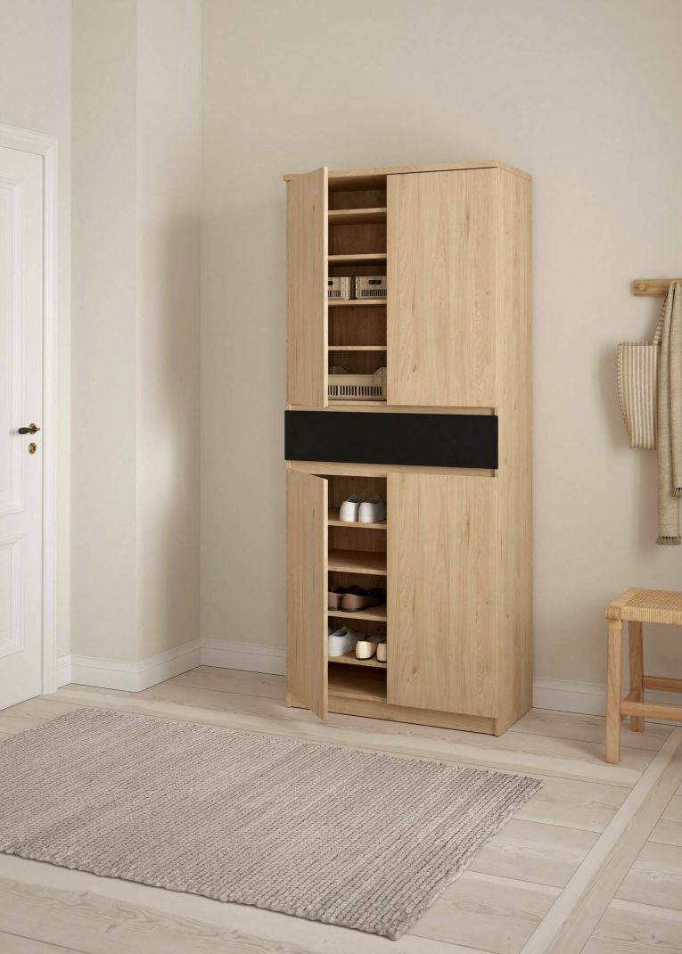 Scarpiera Nolwenn, Mobile portascarpe, Armadio da ingresso multiuso, Mobiletto per calzature, 40x80 h192 cm, Rovere e Nero
