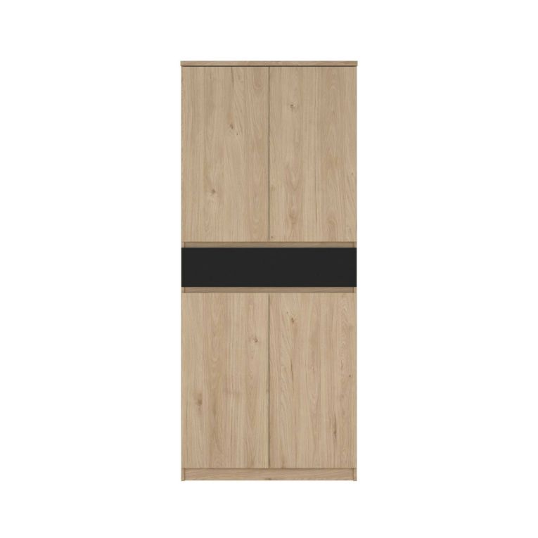 Scarpiera Nolwenn, Mobile portascarpe, Armadio da ingresso multiuso, Mobiletto per calzature, 40x80 h192 cm, Rovere e Nero