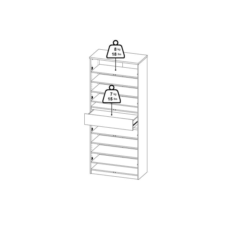 Scarpiera Nolwenn, Mobile portascarpe, Armadio da ingresso multiuso, Mobiletto per calzature, 40x80 h192 cm, Rovere e Nero
