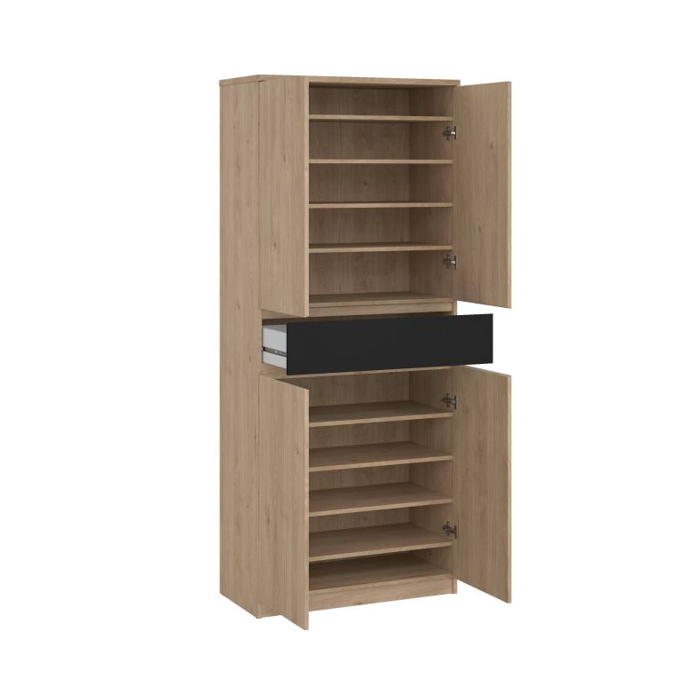 Scarpiera Nolwenn, Mobile portascarpe, Armadio da ingresso multiuso, Mobiletto per calzature, 40x80 h192 cm, Rovere e Nero