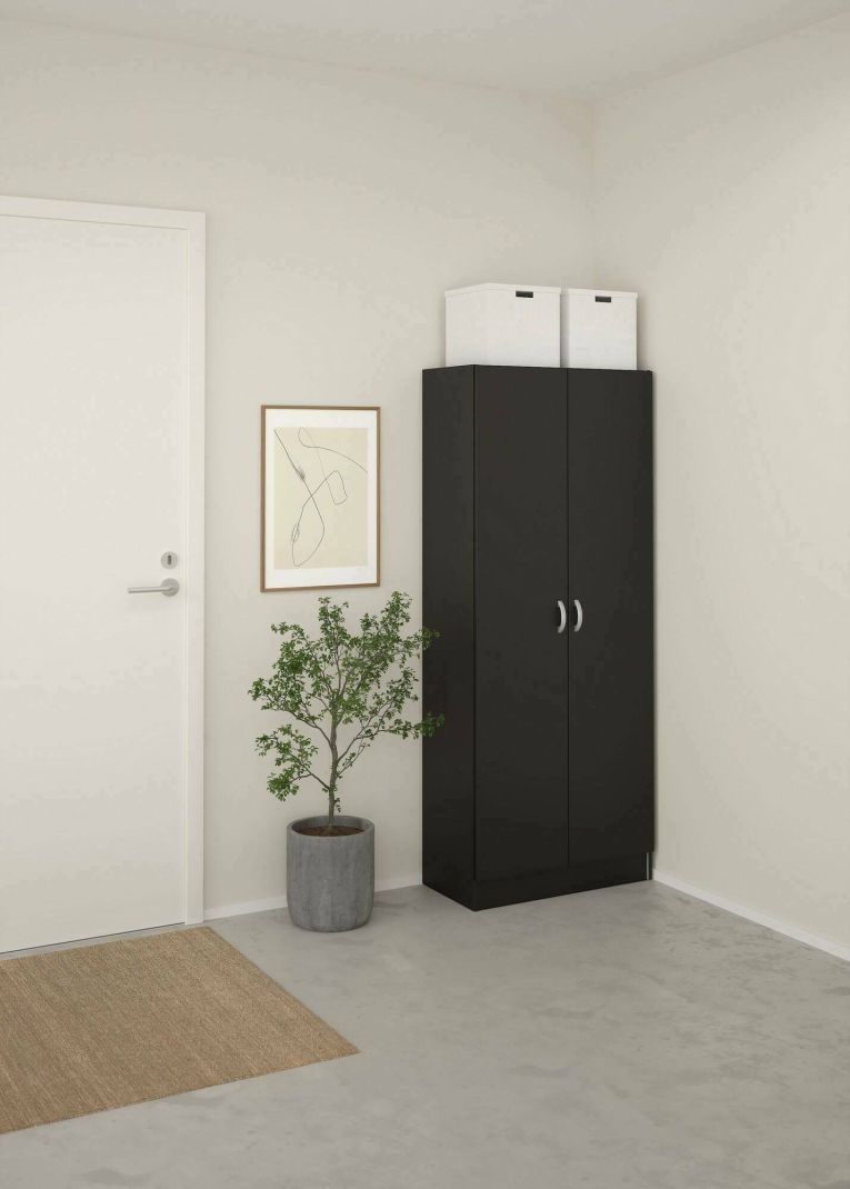 Scarpiera Oceane, Mobile portascarpe, Armadio da ingresso multiuso, Mobiletto per calzature, 35x69 h170 cm, Nero