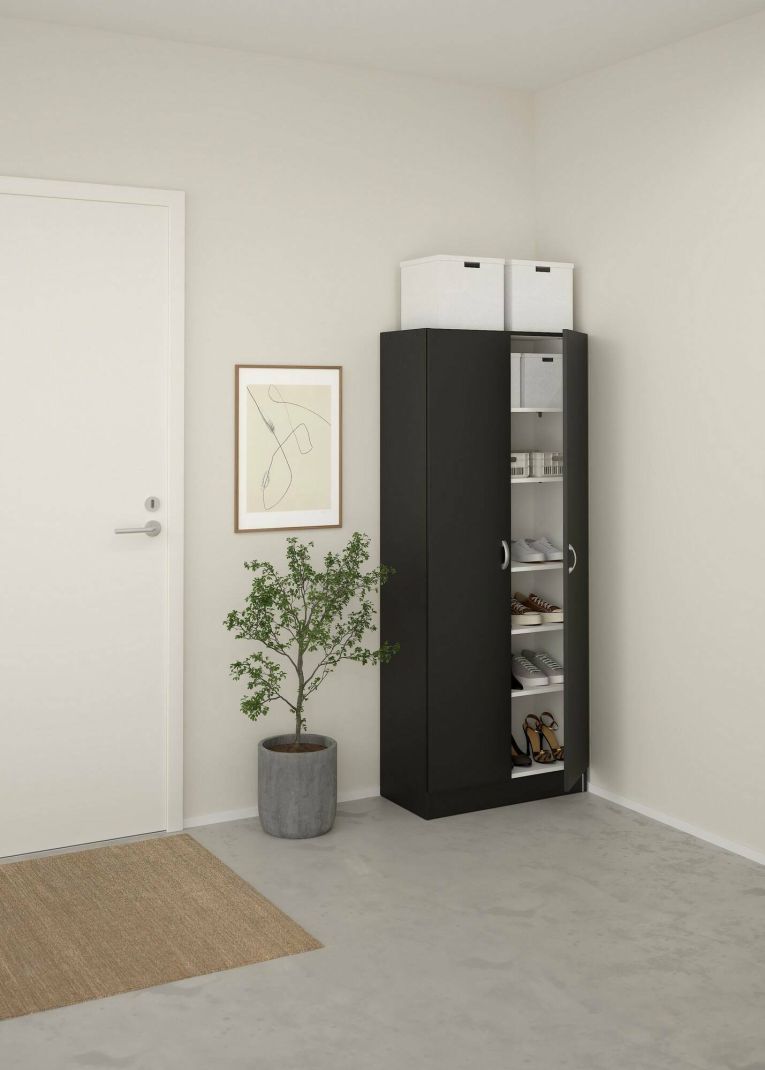 Scarpiera Oceane, Mobile portascarpe, Armadio da ingresso multiuso, Mobiletto per calzature, 35x69 h170 cm, Nero