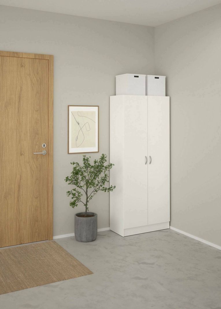 Scarpiera Oceane, Mobile portascarpe, Armadio da ingresso multiuso, Mobiletto per calzature, 69x35 h170 cm, Bianco