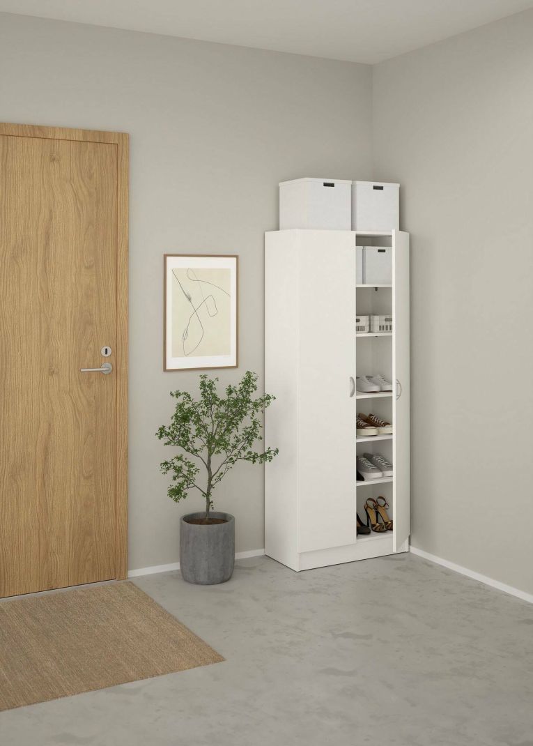 Scarpiera Oceane, Mobile portascarpe, Armadio da ingresso multiuso, Mobiletto per calzature, 69x35 h170 cm, Bianco