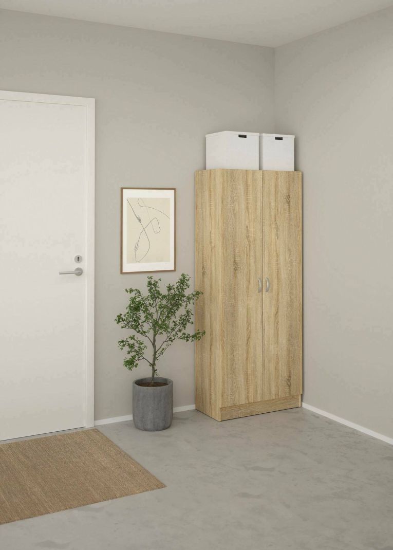 Scarpiera Oceane, Mobile portascarpe, Armadio da ingresso multiuso, Mobiletto per calzature, 69x35 h170 cm, Quercia