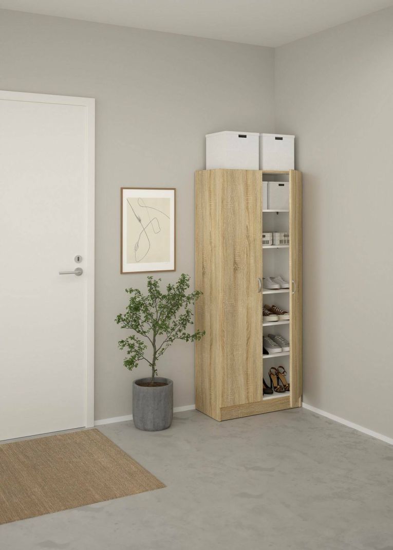 Scarpiera Oceane, Mobile portascarpe, Armadio da ingresso multiuso, Mobiletto per calzature, 69x35 h170 cm, Quercia