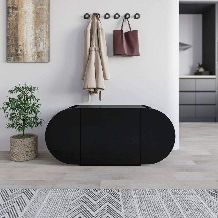 Scarpiera Okeanos, Mobile portascarpe, Armadio da ingresso multiuso, Mobiletto per calzature, 110x41 h50 cm, Nero