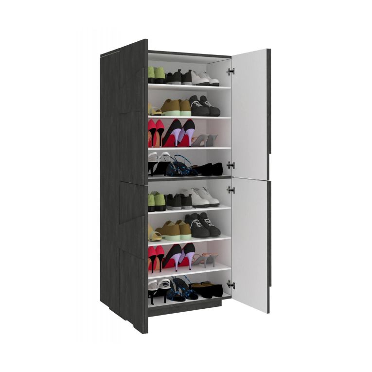 Scarpiera Orfeo, Mobile multiuso a 4 ante battenti, Portascarpe da ingresso, 100% Made in Italy, cm 81x38h167, Ardesia