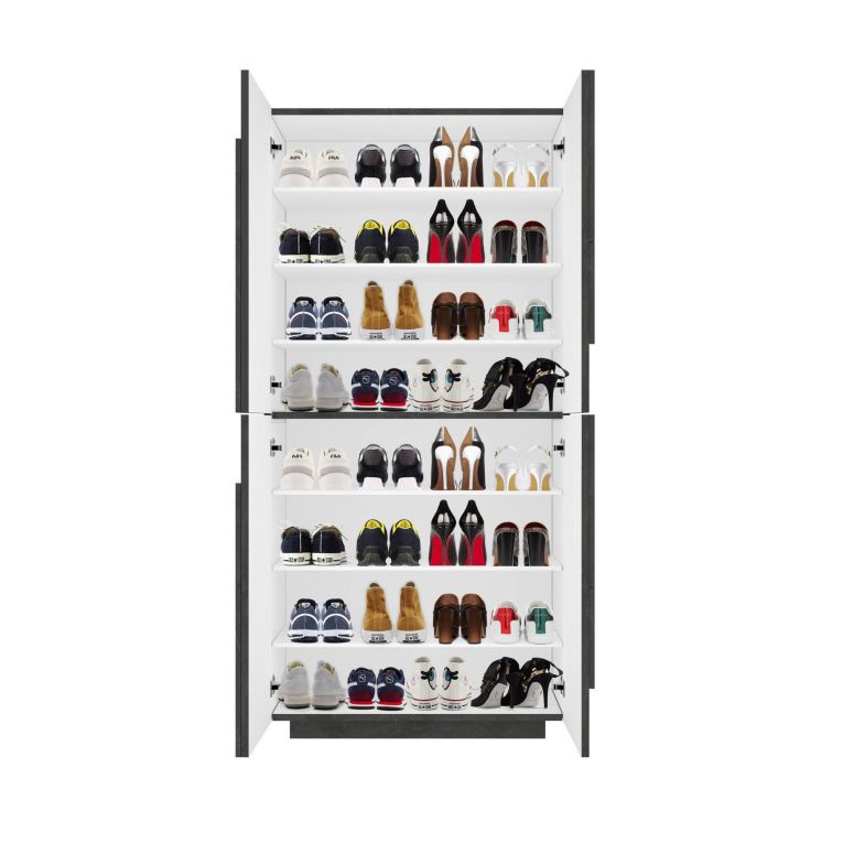 Scarpiera Orfeo, Mobile multiuso a 4 ante battenti, Portascarpe da ingresso, 100% Made in Italy, cm 81x38h167, Ardesia