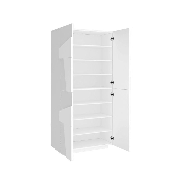 Scarpiera Orfeo, Mobile multiuso a 4 ante battenti, Portascarpe da ingresso, 100% Made in Italy, cm 81x38h167, Bianco lucido