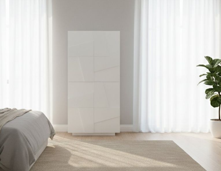 Scarpiera Orfeo, Mobile multiuso a 4 ante battenti, Portascarpe da ingresso, 100% Made in Italy, cm 81x38h167, Bianco lucido