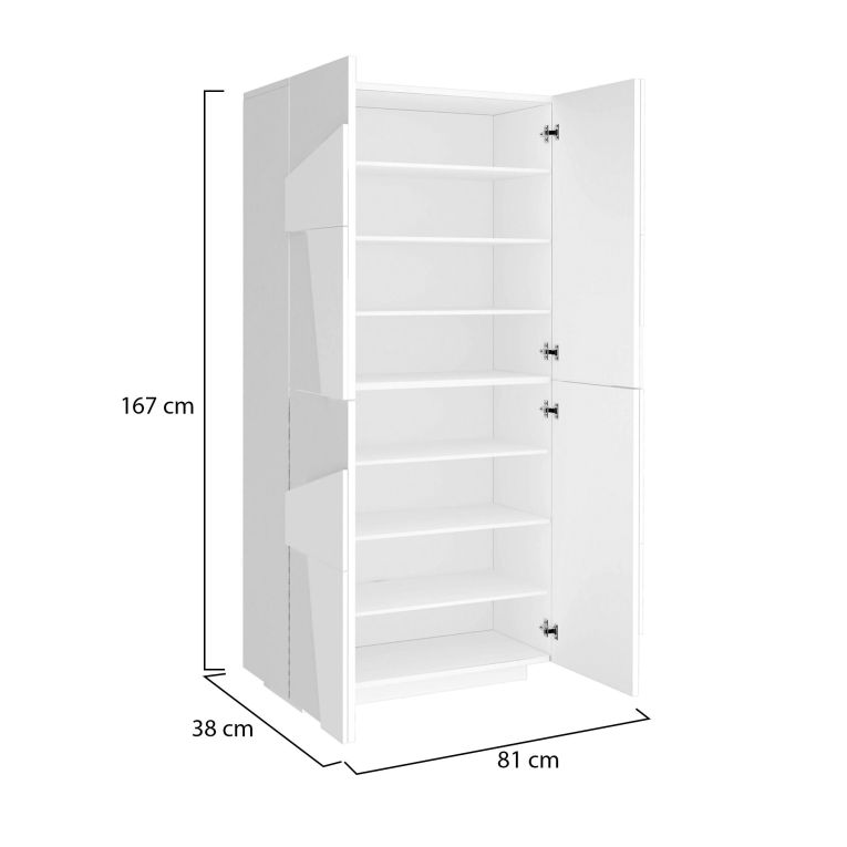 Scarpiera Orfeo, Mobile multiuso a 4 ante battenti, Portascarpe da ingresso, 100% Made in Italy, cm 81x38h167, Bianco lucido
