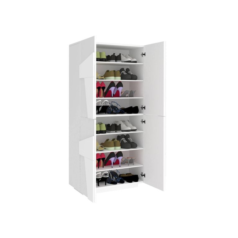Scarpiera Orfeo, Mobile multiuso a 4 ante battenti, Portascarpe da ingresso, 100% Made in Italy, cm 81x38h167, Bianco lucido