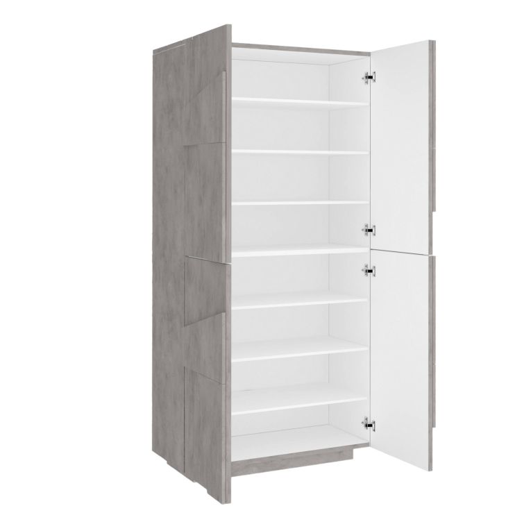 Scarpiera Orfeo, Mobile multiuso a 4 ante battenti, Portascarpe da ingresso, 100% Made in Italy, cm 81x38h167, Cemento