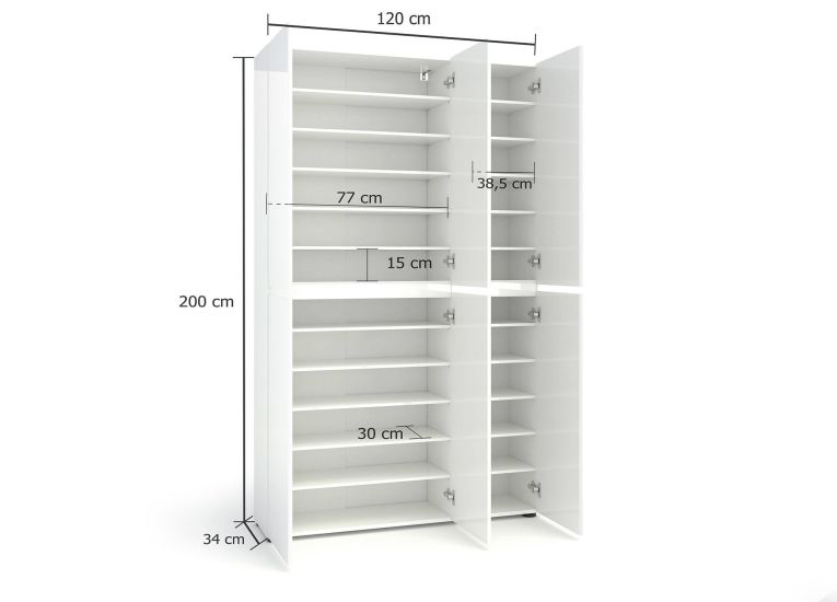 Scarpiera Paarl, Mobile portascarpe, Armadio da ingresso multiuso, Mobiletto per calzature, Made in Italy, 122x34h200 cm, Bianco lucido