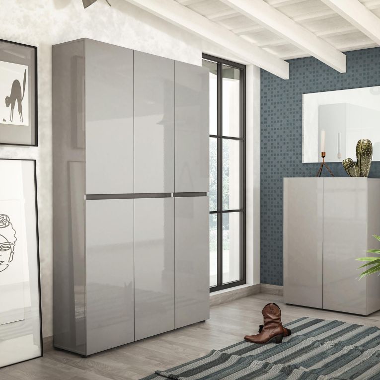 Scarpiera Paarl, Mobile portascarpe, Armadio da ingresso multiuso, Mobiletto per calzature, Made in Italy, 122x34h200 cm, Grigio