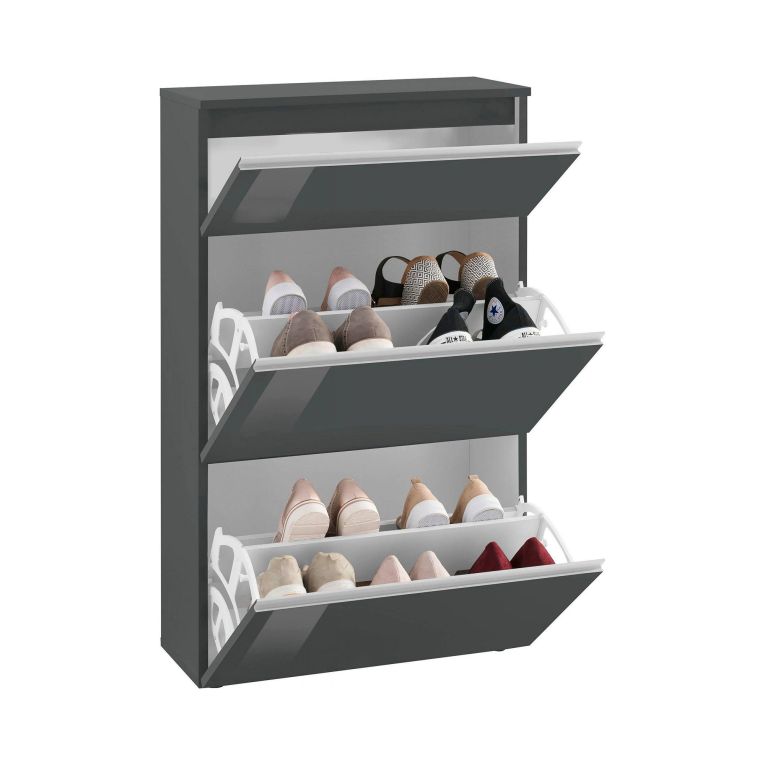 Scarpiera Paco, Mobile multiuso a 2 ante e 1 anta a ribalta-, Portascarpe da ingresso, 100% Made in Italy, cm 60x27h108, Antracite lucido