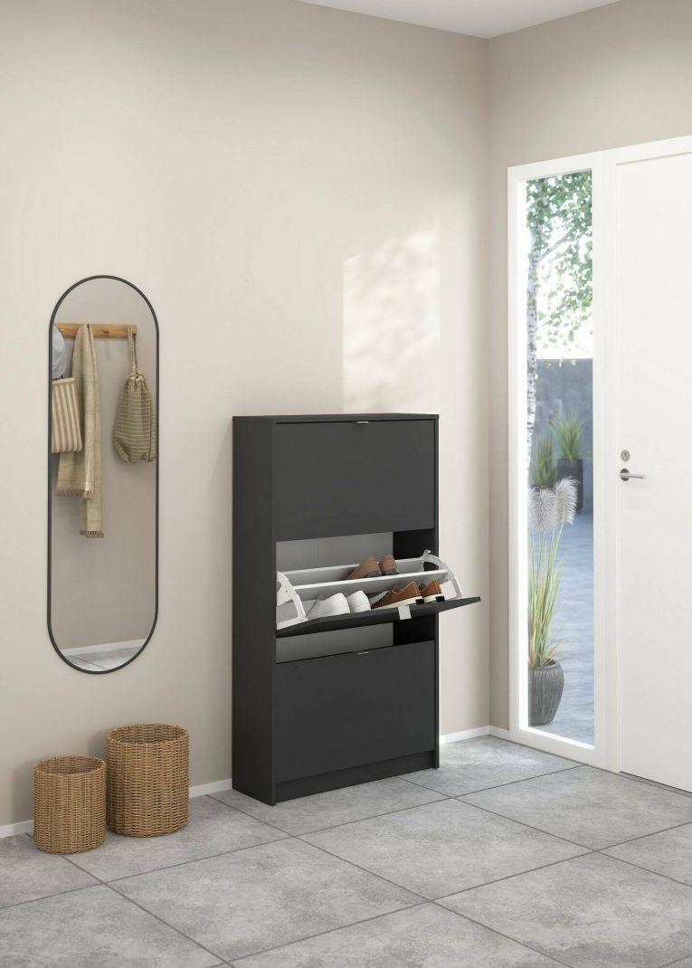 Scarpiera Paris, Mobile portascarpe, Armadio da ingresso multiuso, Mobiletto per calzature, 24x70 h124 cm, Grigio