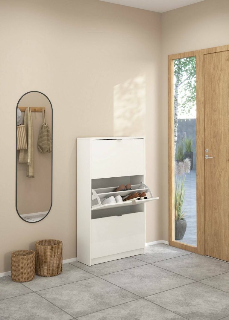 Scarpiera Paris, Mobile portascarpe, Armadio da ingresso multiuso, Mobiletto per calzature, 70x24 h124 cm, Bianco