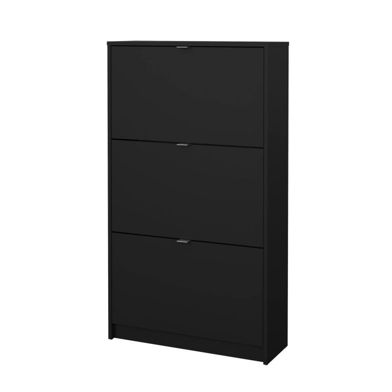 Scarpiera Paris, Mobile portascarpe, Armadio da ingresso multiuso, Mobiletto per calzature, 70x24 h124 cm, Nero