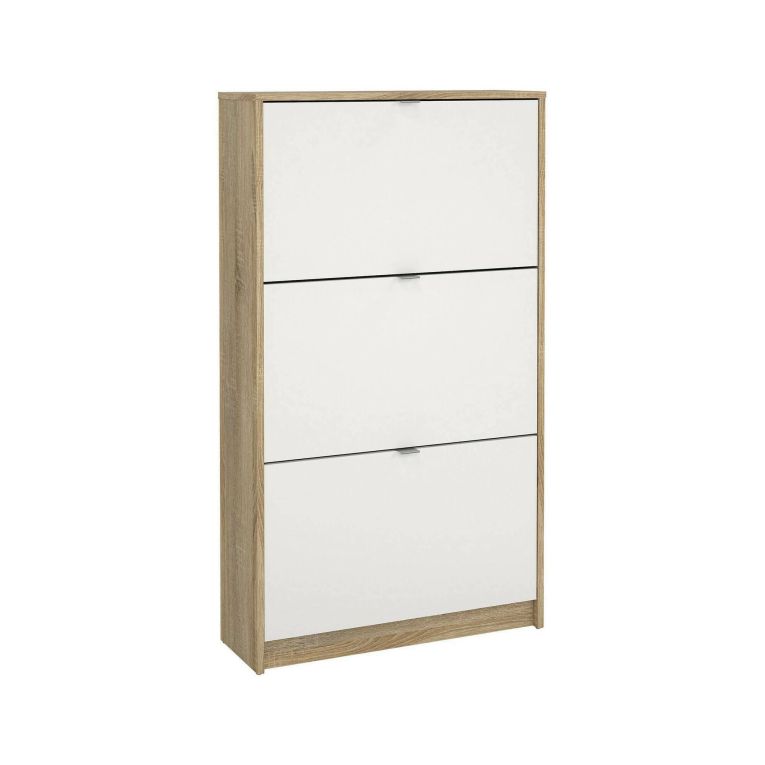 Scarpiera Paris, Mobile portascarpe, Armadio da ingresso multiuso, Mobiletto per calzature, 70x24 h124 cm, Quercia e Bianco