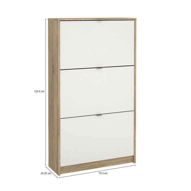 Scarpiera Paris, Mobile portascarpe, Armadio da ingresso multiuso, Mobiletto per calzature, 70x24 h124 cm, Quercia e Bianco