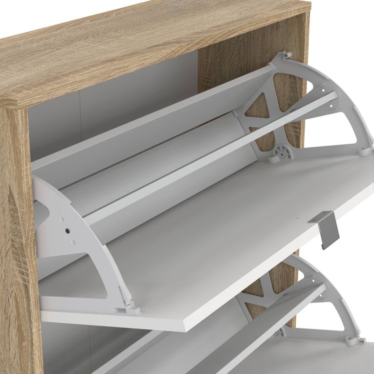 Scarpiera Paris, Mobile portascarpe, Armadio da ingresso multiuso, Mobiletto per calzature, 70x24 h124 cm, Quercia e Bianco