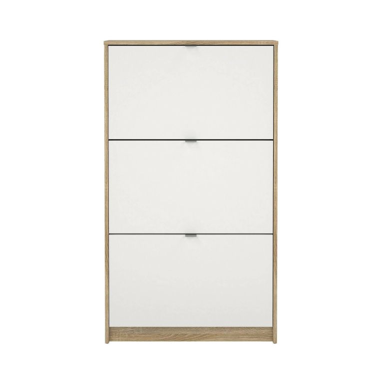 Scarpiera Paris, Mobile portascarpe, Armadio da ingresso multiuso, Mobiletto per calzature, 70x24 h124 cm, Quercia e Bianco