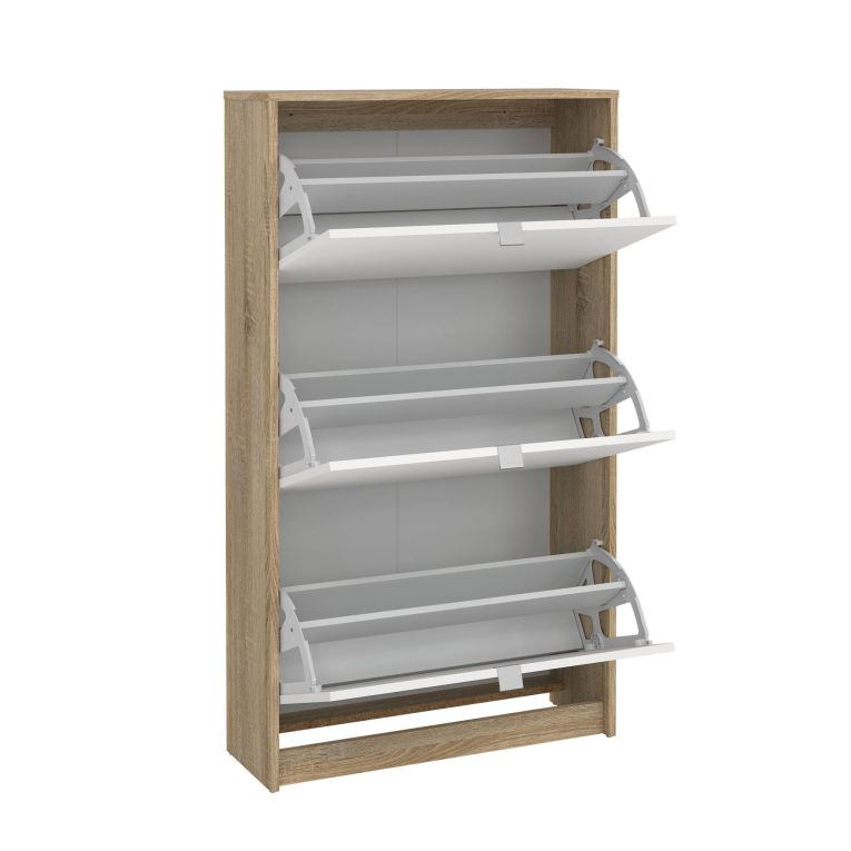 Scarpiera Paris, Mobile portascarpe, Armadio da ingresso multiuso, Mobiletto per calzature, 70x24 h124 cm, Quercia e Bianco