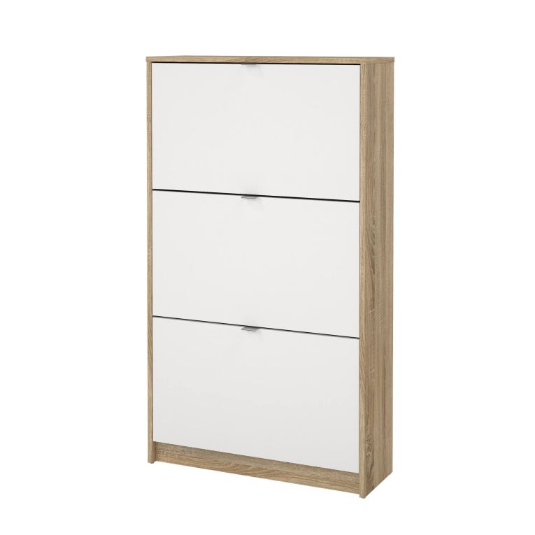 Scarpiera Paris, Mobile portascarpe, Armadio da ingresso multiuso, Mobiletto per calzature, 70x24 h124 cm, Quercia e Bianco