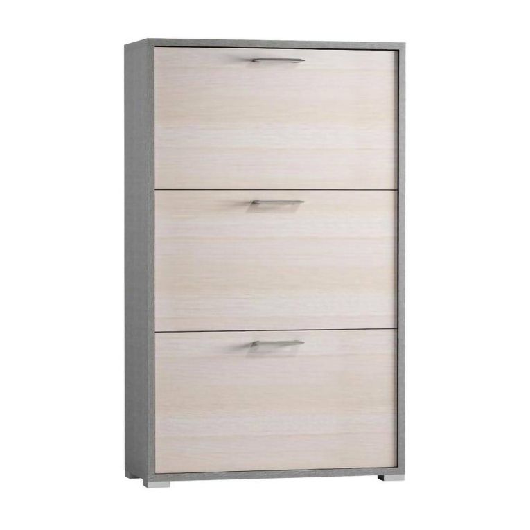 Scarpiera Peonia, Mobile multiuso da ingresso con 3 ante a ribalta-, Armadietto portascarpe a doppia profondità, 100% Made in Italy, 67x28h112 cm, Larice