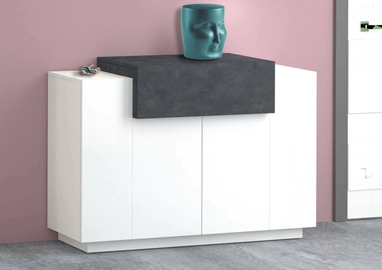 Scarpiera Peter, Mobile multiuso a 2 ante e 1 anta a ribalta-, Portascarpe da ingresso, 100% Made in Italy, cm 120x45h86, Bianco lucido e Ardesia