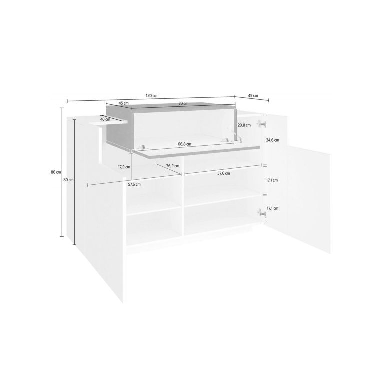 Scarpiera Peter, Mobile multiuso a 2 ante e 1 anta a ribalta-, Portascarpe da ingresso, 100% Made in Italy, cm 120x45h86, Bianco lucido e Ardesia