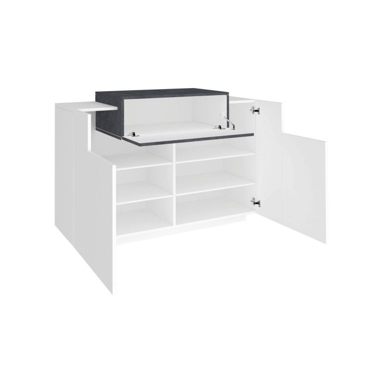 Scarpiera Peter, Mobile multiuso a 2 ante e 1 anta a ribalta-, Portascarpe da ingresso, 100% Made in Italy, cm 120x45h86, Bianco lucido e Ardesia