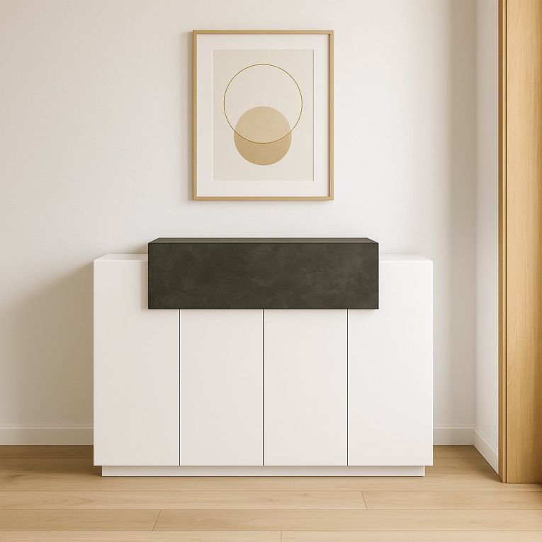 Scarpiera Peter, Mobile multiuso a 2 ante e 1 anta a ribalta-, Portascarpe da ingresso, 100% Made in Italy, cm 120x45h86, Bianco lucido e Ardesia