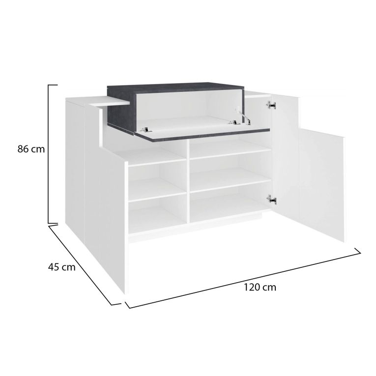 Scarpiera Peter, Mobile multiuso a 2 ante e 1 anta a ribalta-, Portascarpe da ingresso, 100% Made in Italy, cm 120x45h86, Bianco lucido e Ardesia