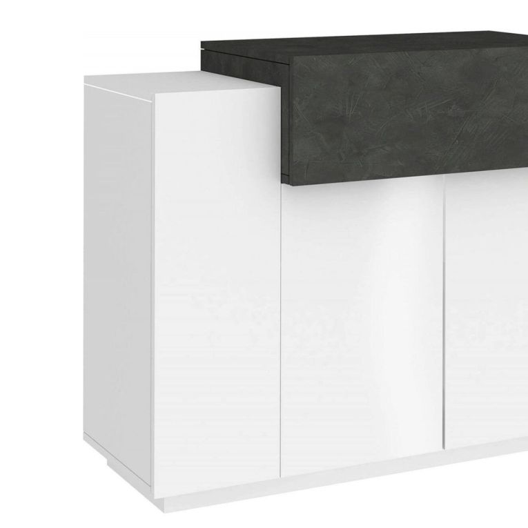 Scarpiera Peter, Mobile multiuso a 2 ante e 1 anta a ribalta-, Portascarpe da ingresso, 100% Made in Italy, cm 120x45h86, Bianco lucido e Ardesia