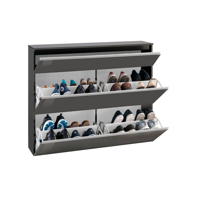 Scarpiera Piero, Mobile multiuso a 2 ante e 1 anta a ribalta-, Portascarpe da ingresso, 100% Made in Italy, cm 120x27h108, Antracite lucido