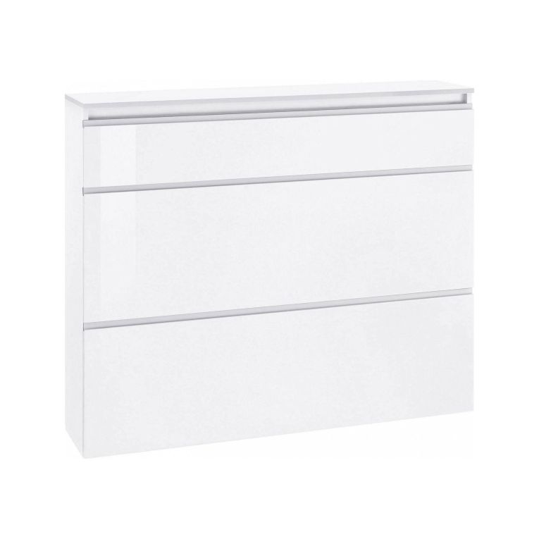 Scarpiera Piero, Mobile multiuso a 2 ante e 1 anta a ribalta-, Portascarpe da ingresso, 100% Made in Italy, cm 120x27h108, Bianco lucido