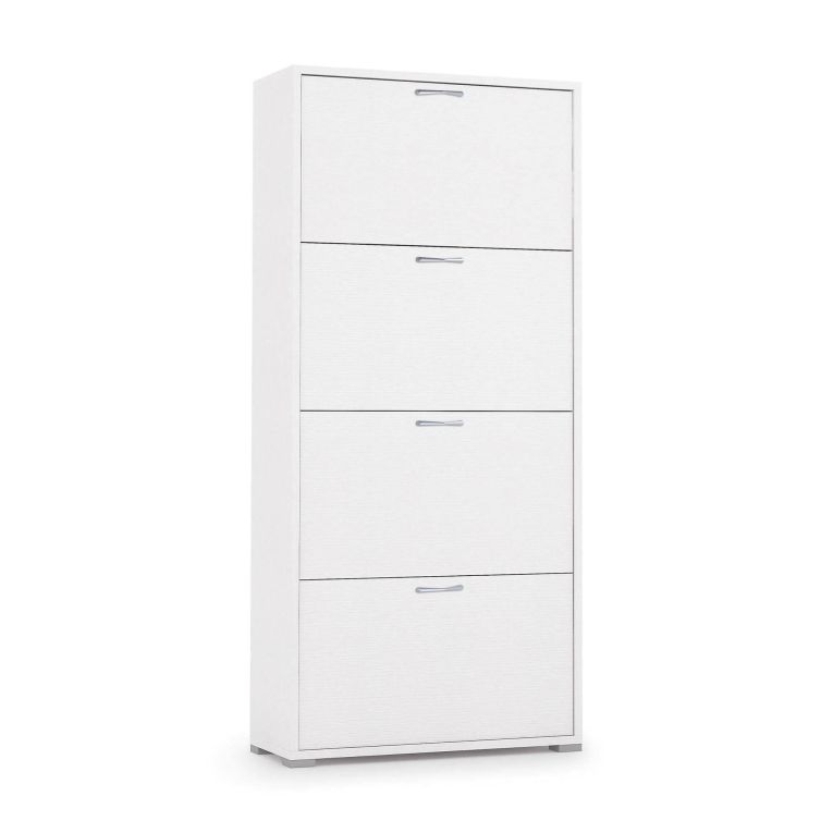 Scarpiera Rosa, Mobile multiuso da ingresso con 4 ante a ribalta-, Armadietto portascarpe a doppia profondità, 100% Made in Italy, 67x28h147 cm, Bianco