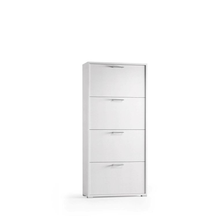 Scarpiera Rosa, Mobile multiuso da ingresso con 4 ante a ribalta-, Armadietto portascarpe a doppia profondità, 100% Made in Italy, 67x28h147 cm, Bianco